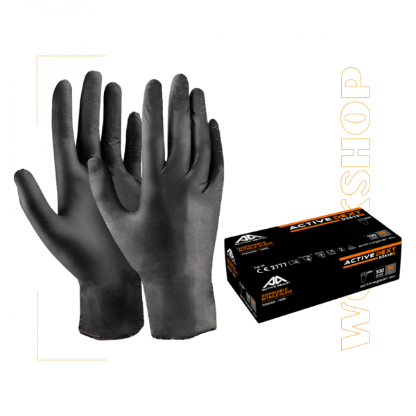 Gants jetables en Nitrile noir - Active Gear
